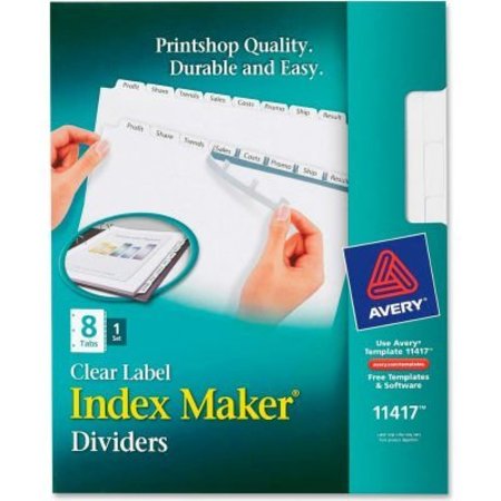 AVERY DENNISON Avery Index Maker Clear Label Divider with Tabs, Blank, 8.5"x11", 8 Tabs, White/White 11417